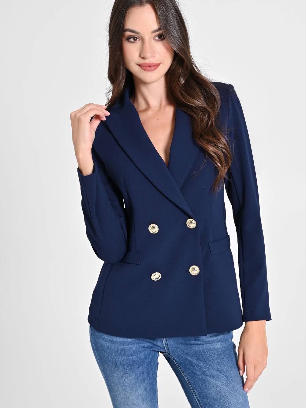 Rinascimento Giacca Doppiopetto Blu in Scuba mano Crepe