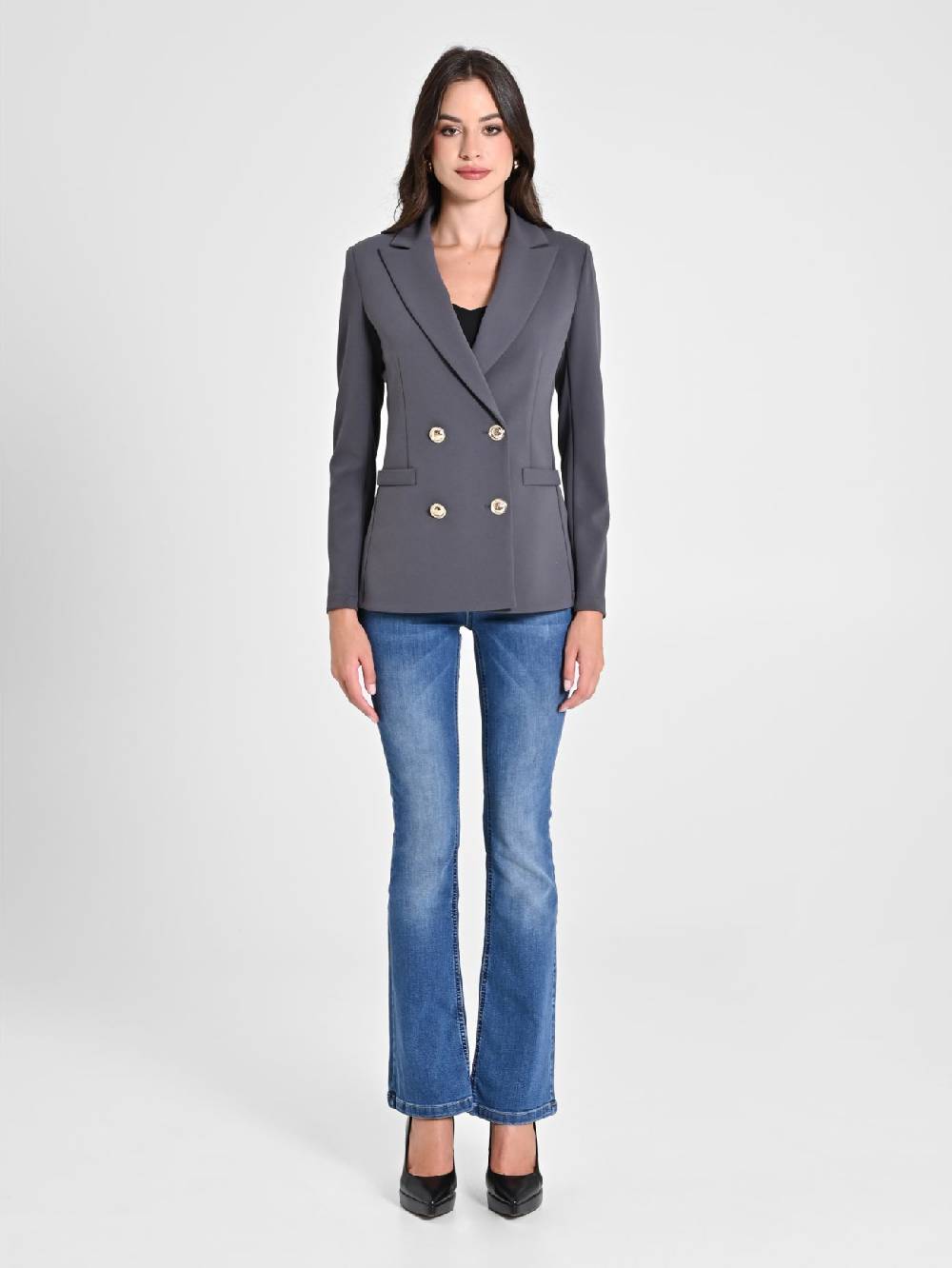 Rinascimento Giacca Doppiopetto Grigio Scuro In Scuba Mano Crepe