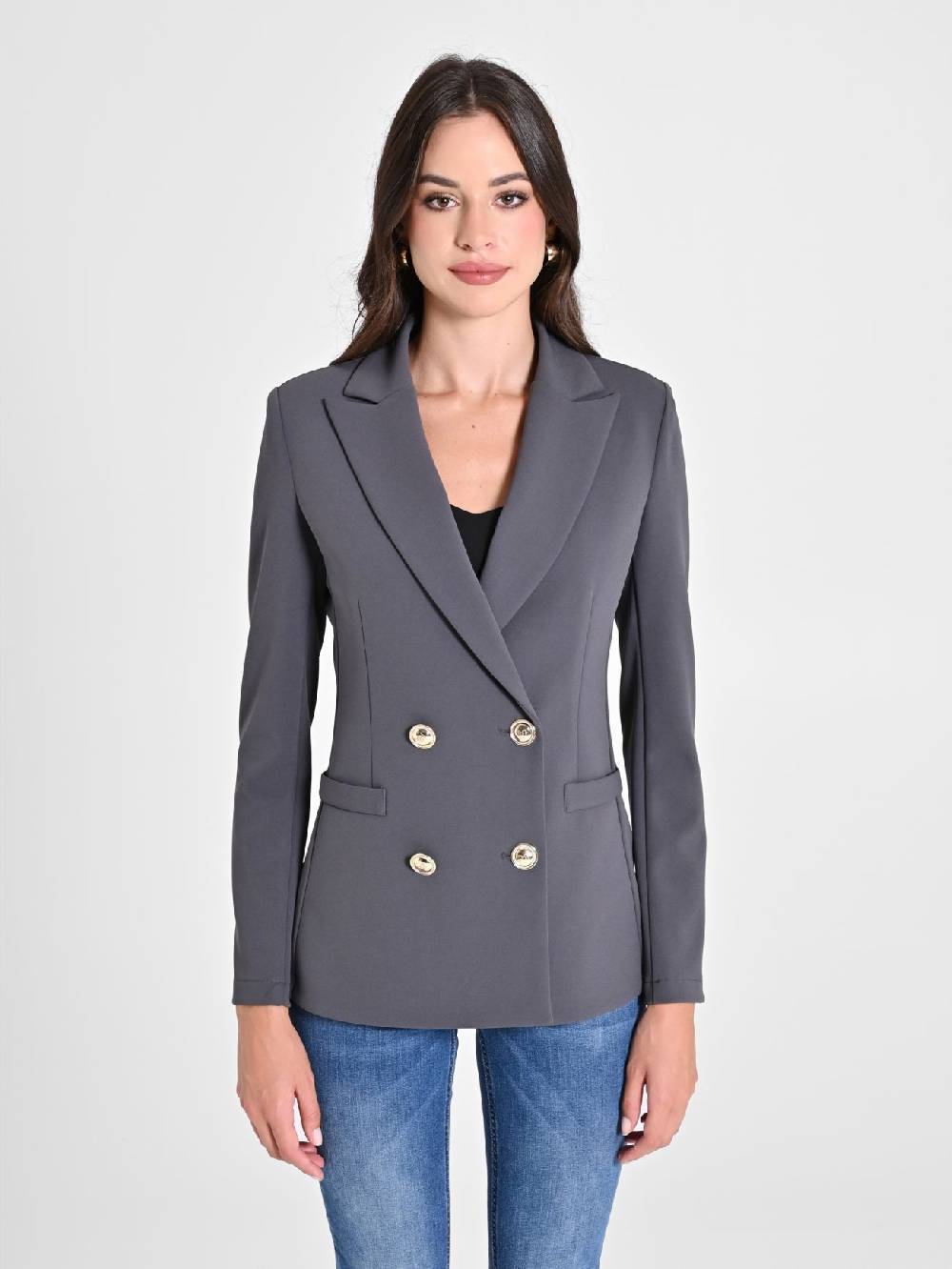 Rinascimento Giacca Doppiopetto Grigio Scuro In Scuba Mano Crepe