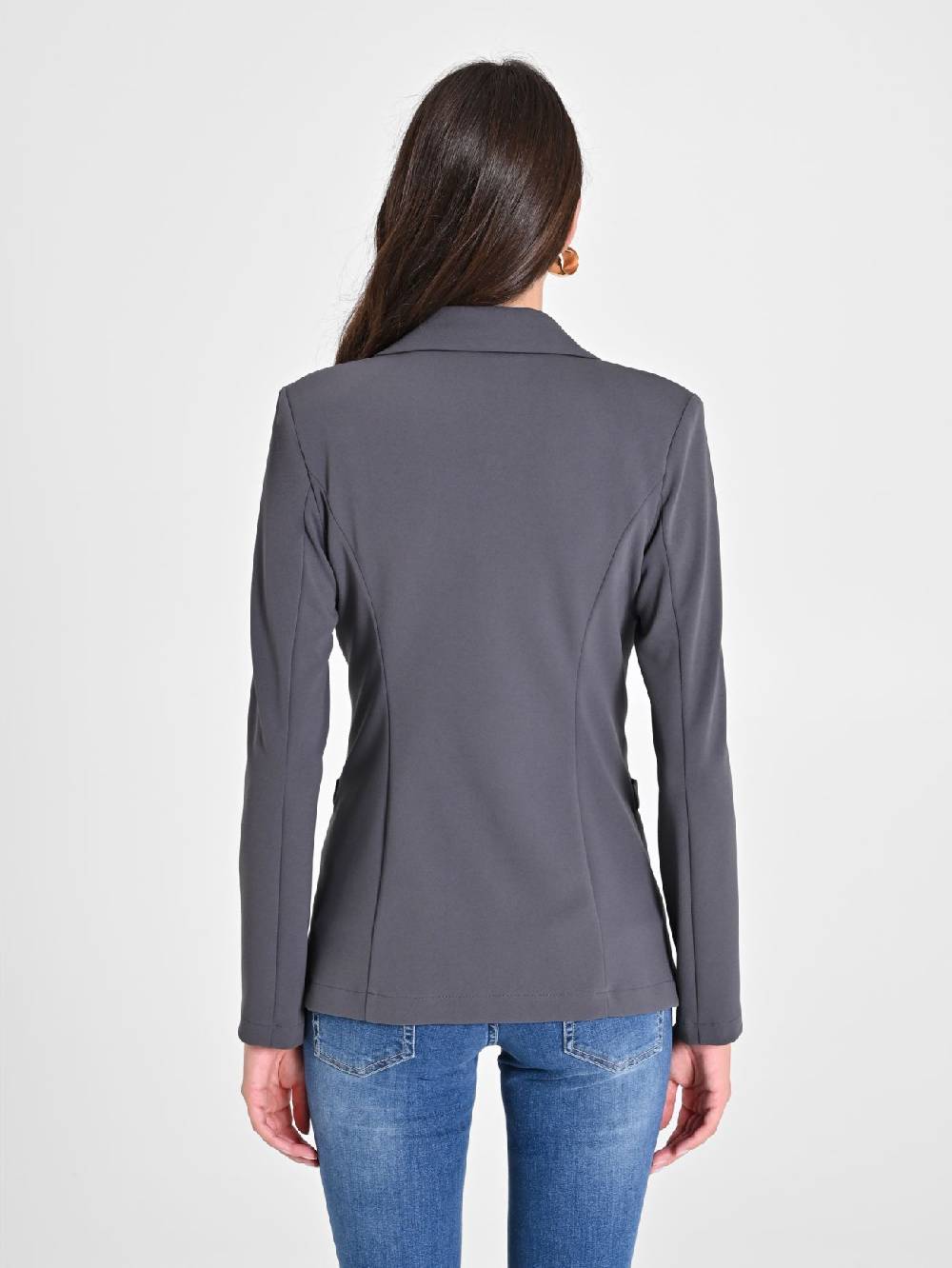 Rinascimento Giacca Doppiopetto Grigio Scuro In Scuba Mano Crepe