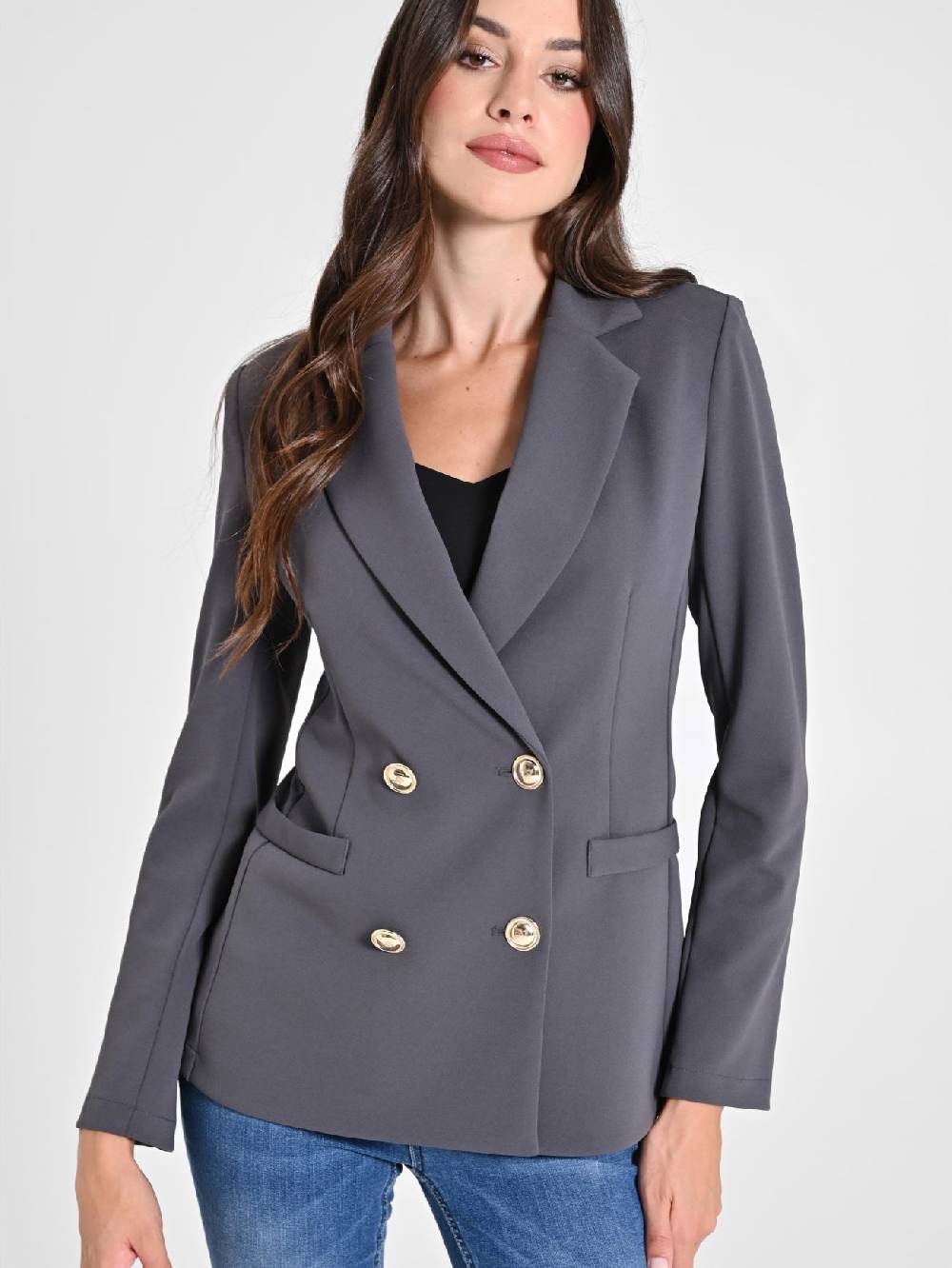 Rinascimento Giacca Doppiopetto Grigio Scuro in Scuba mano Crepe