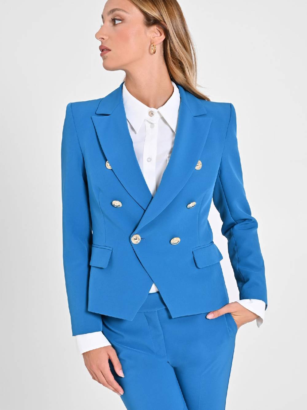 Rinascimento Giacca Doppiopetto in Tessuto Tecnico Blu Oceano