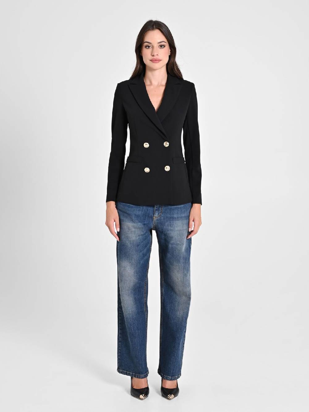 Rinascimento Giacca Doppiopetto Nera In Scuba Mano Crepe