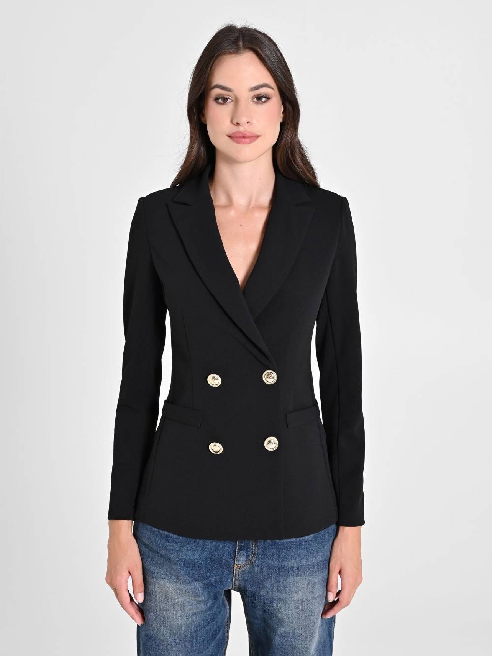 Rinascimento Giacca Doppiopetto Nera In Scuba Mano Crepe