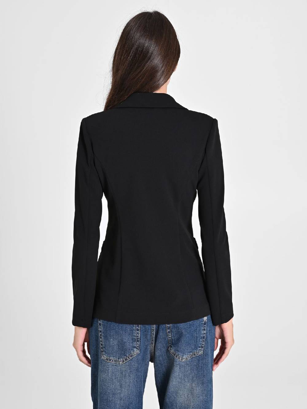 Rinascimento Giacca Doppiopetto Nera In Scuba Mano Crepe