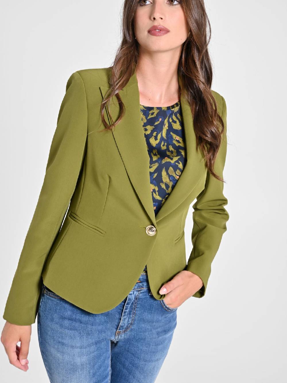 Rinascimento Giacca Monobottone in Tessuto Tecnico Verde Muschio