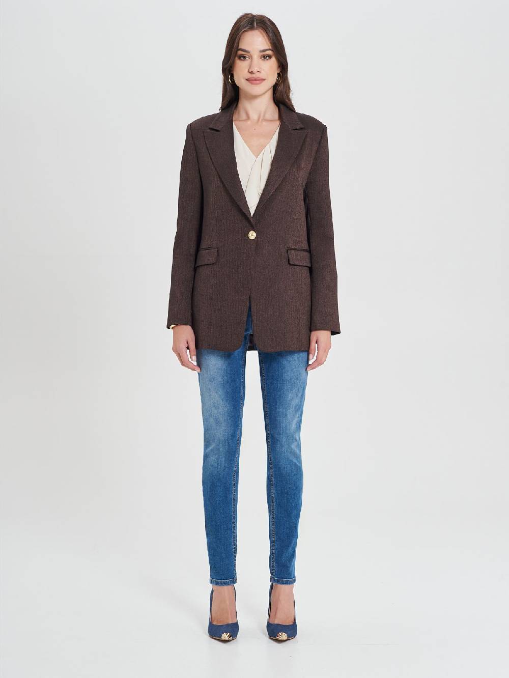 Rinascimento Giacca Monopetto In Poliviscosa Marrone