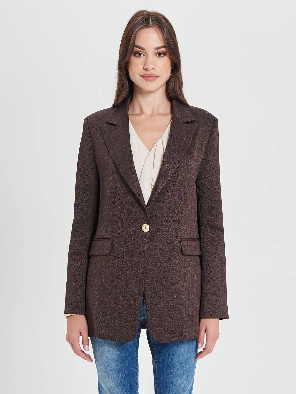 Rinascimento Giacca Monopetto In Poliviscosa Marrone