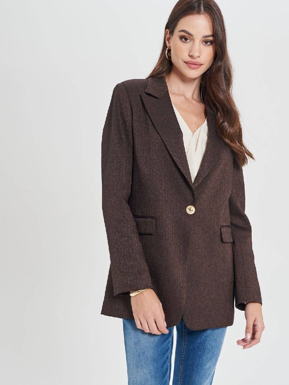 Rinascimento Giacca Monopetto in Poliviscosa Marrone