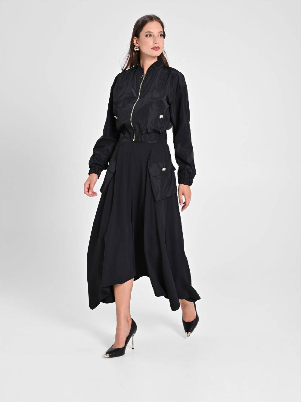 Rinascimento Gonna Asimmetrica con Tasche in Taffetà