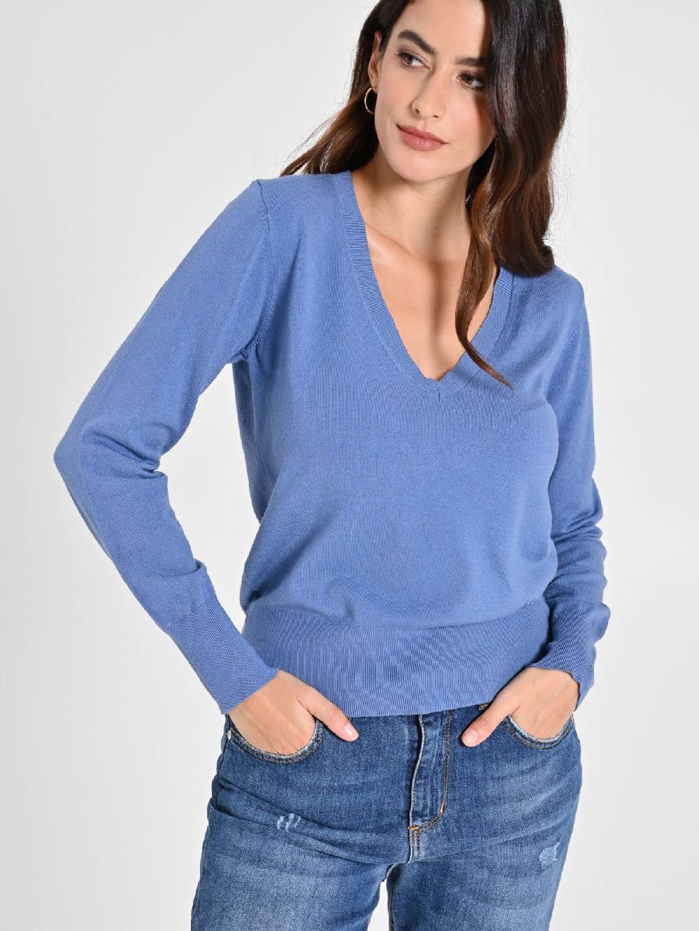 Rinascimento Maglia con Scollo a "V" Blu Avio Ecotec®