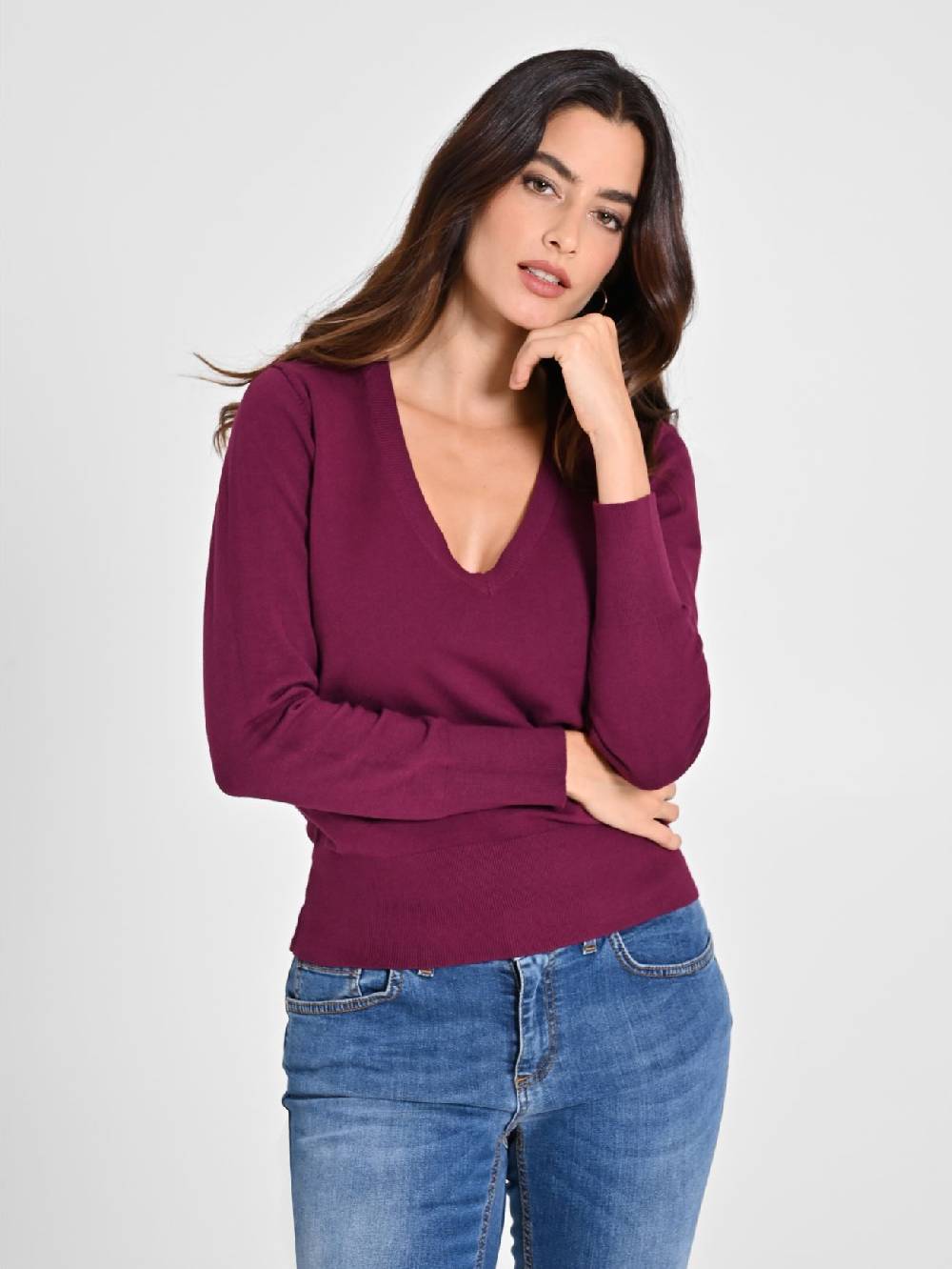 Rinascimento Maglia con Scollo a "V" Bordeaux Ecotec®