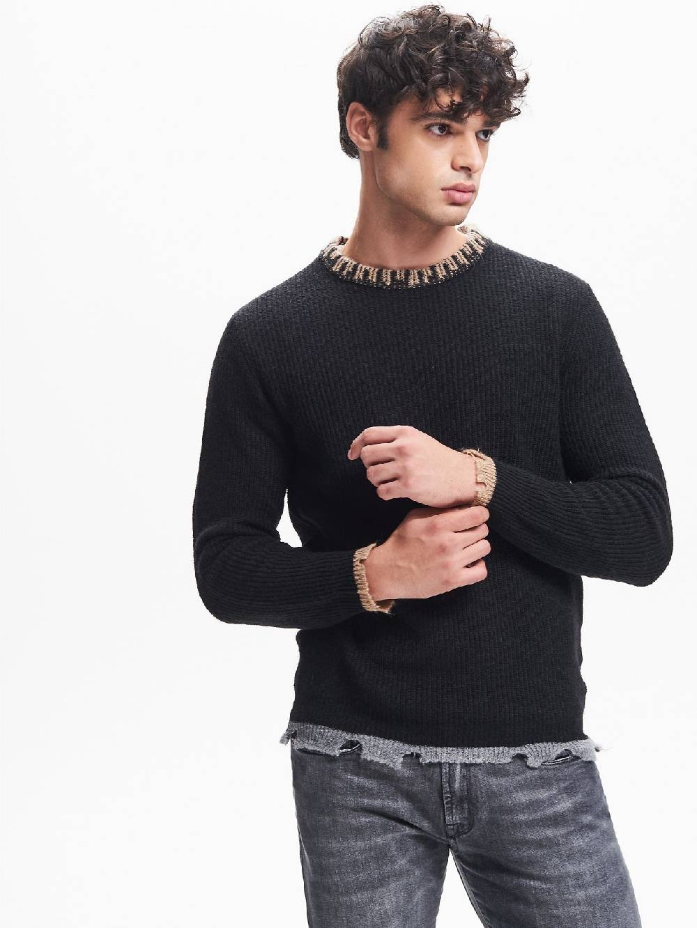 Rinascimento Maglia Girocollo Uomo Costa Inglese Nero QB24