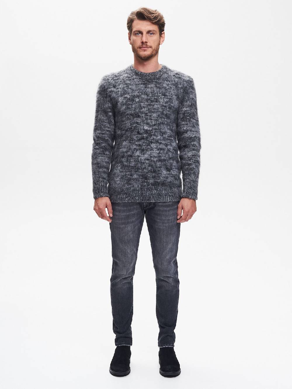 Rinascimento Maglia Girocollo Uomo Garzata Nero QB24