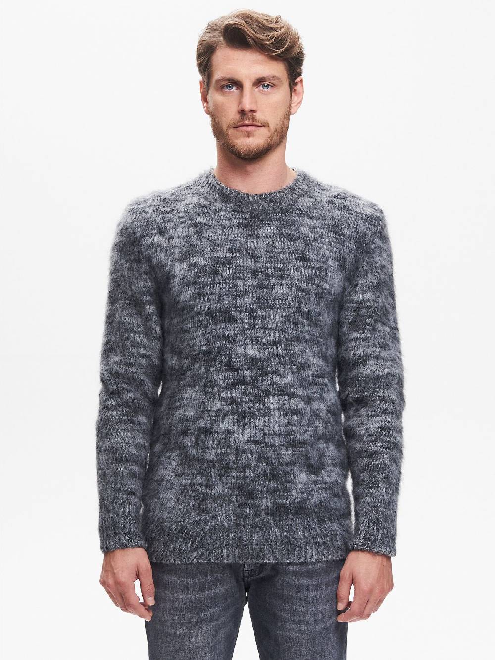 Rinascimento Maglia Girocollo Uomo Garzata Nero QB24