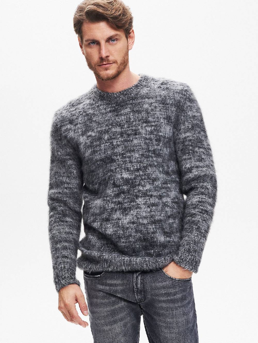 Rinascimento Maglia Girocollo Uomo Garzata Nero QB24