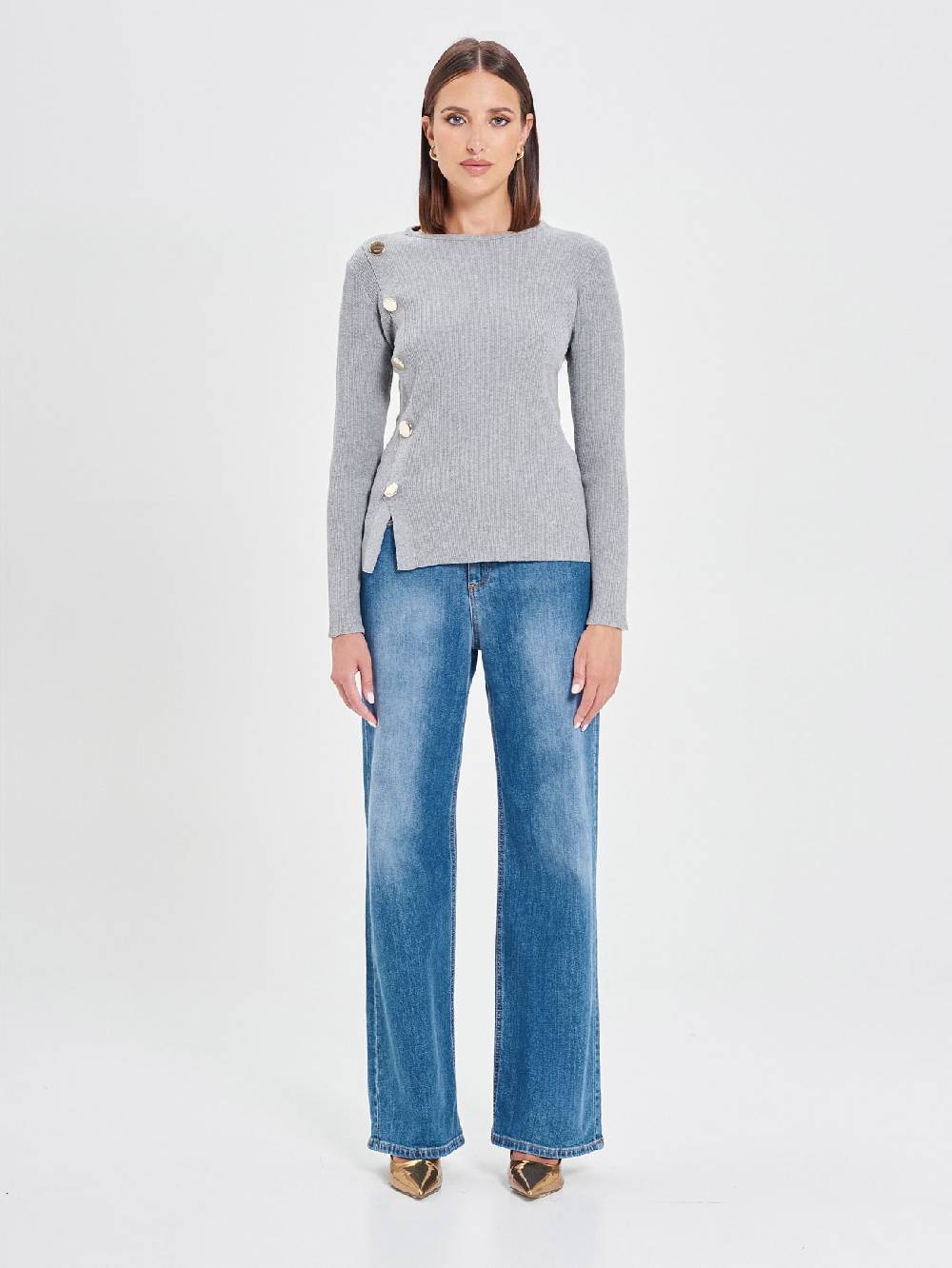 Rinascimento Maglioncino Grigio Chiaro Ecotec® Con Bottoni