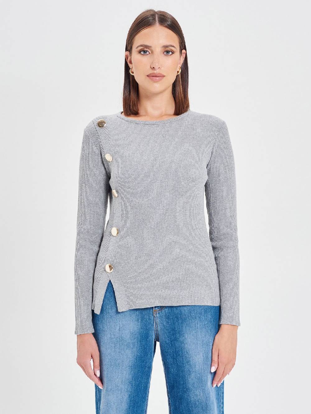 Rinascimento Maglioncino Grigio Chiaro Ecotec® Con Bottoni