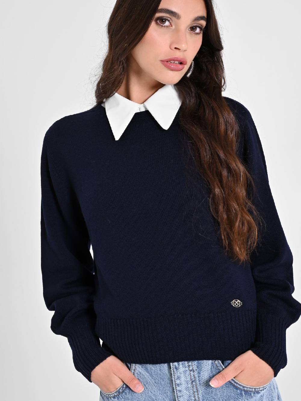 Rinascimento Maglioncino Lana Merino Extrafine Blu Donna