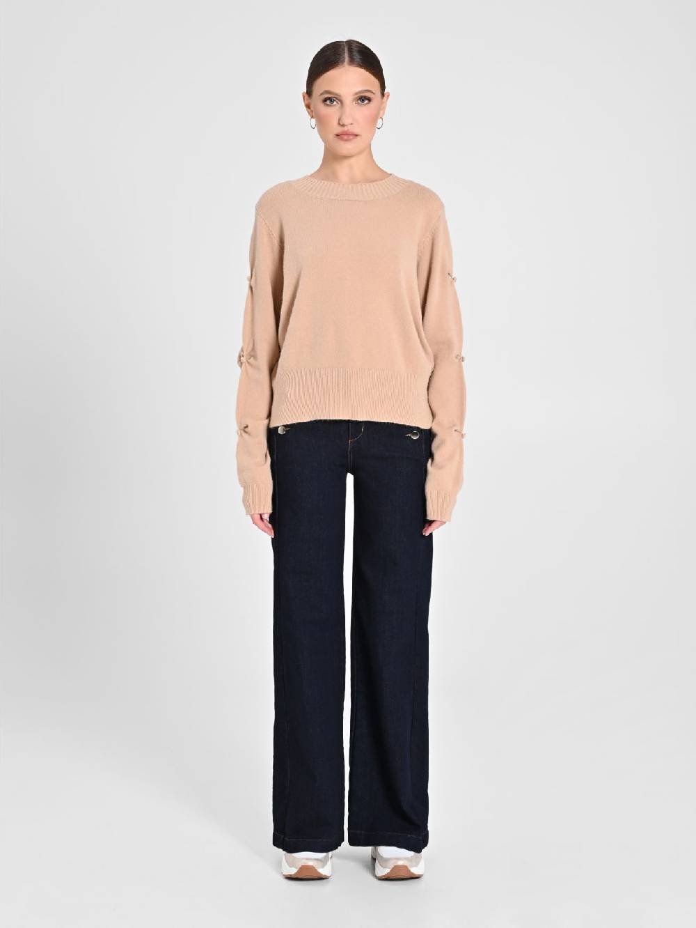 Rinascimento Maglione Cammello Con Bottoni Ricoperti