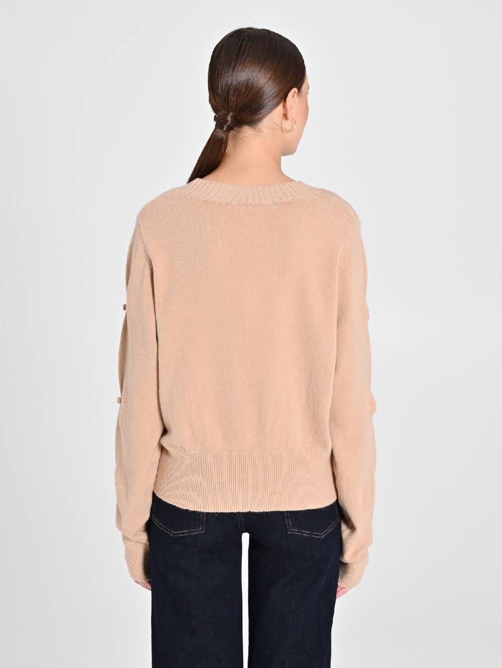 Rinascimento Maglione Cammello Con Bottoni Ricoperti