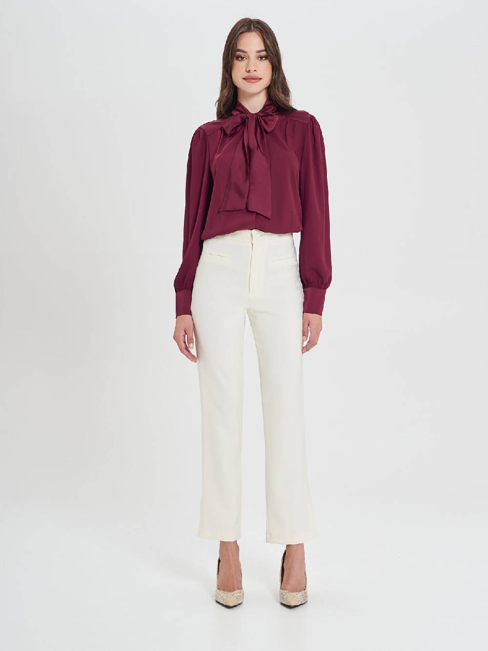 Rinascimento Pantaloni Bianchi In Cadi Operato Donna