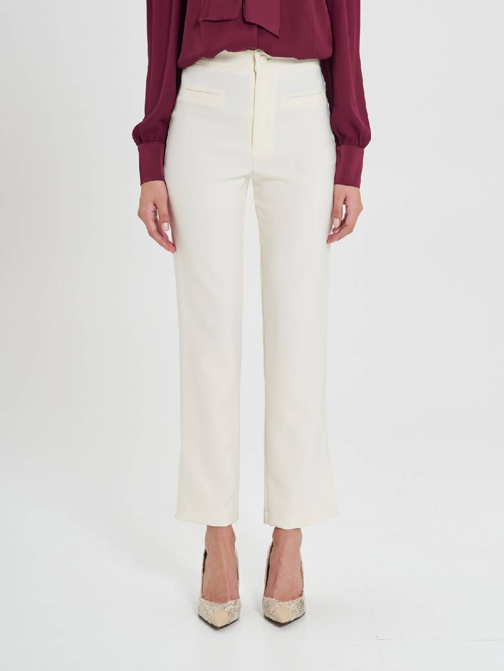 Rinascimento Pantaloni Bianchi In Cadi Operato Donna