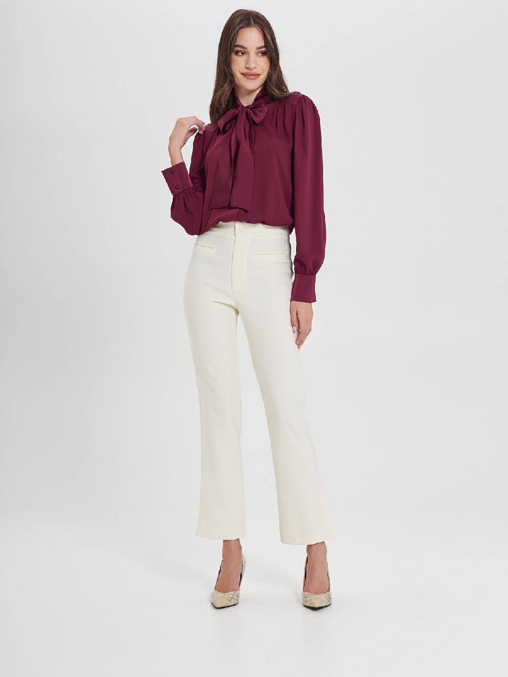 Rinascimento Pantaloni Bianchi in Cadi Operato Donna