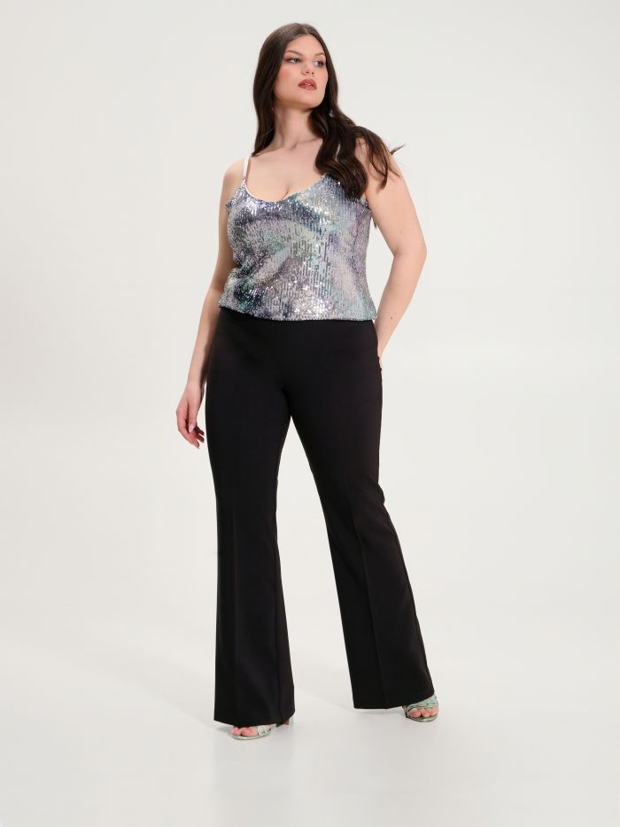 Rinascimento Pantaloni Curvy a Palazzo in Tessuto Tecnico