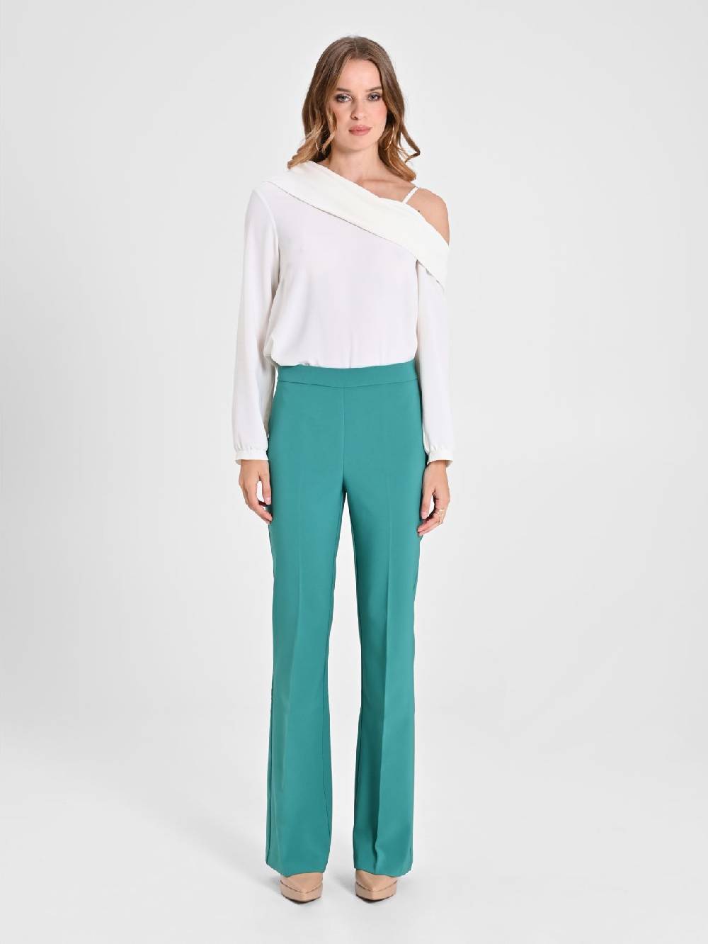 Rinascimento Pantaloni Flared In Tessuto Tecnico Verde Giada Donna