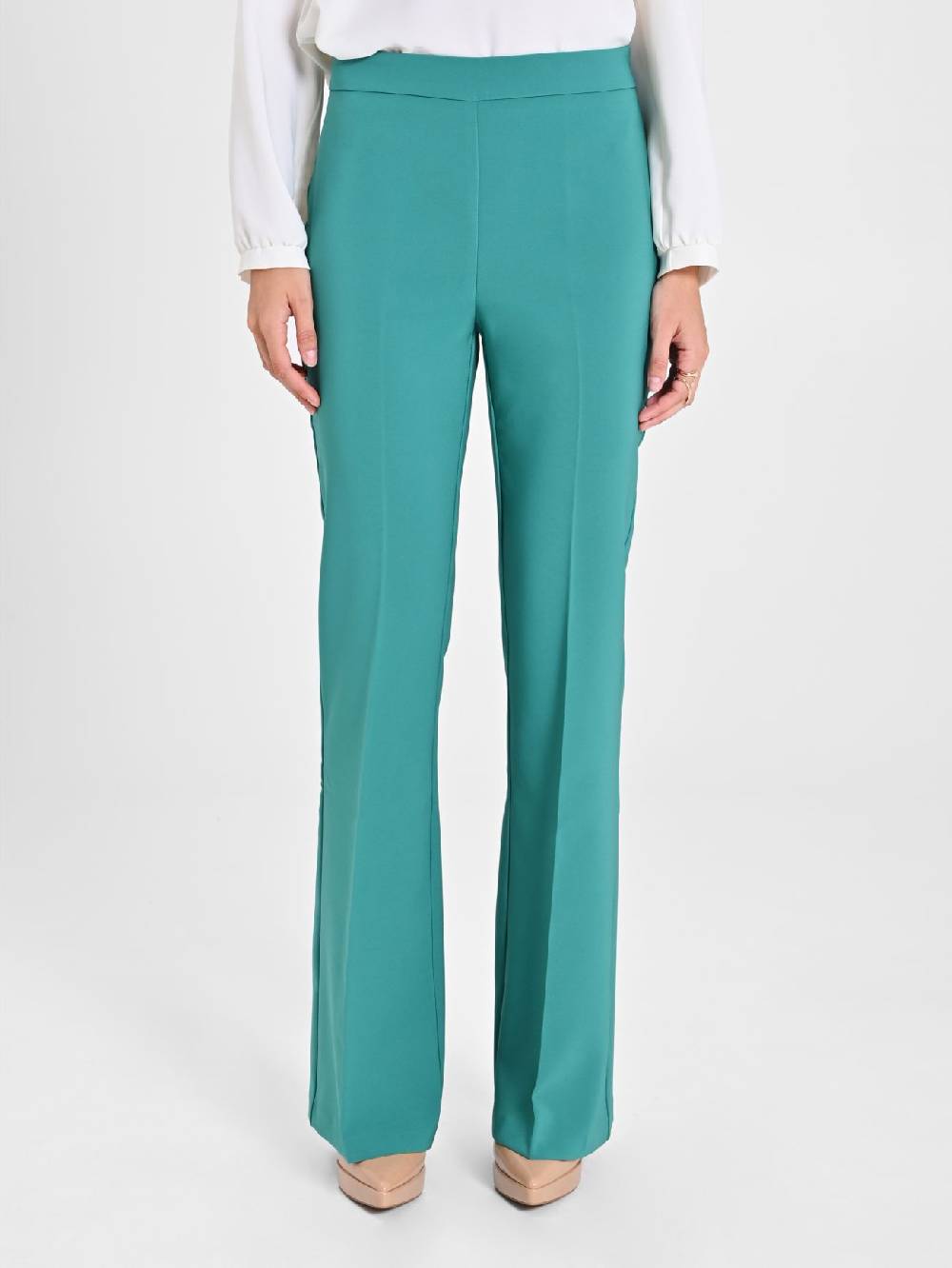 Rinascimento Pantaloni Flared In Tessuto Tecnico Verde Giada Donna