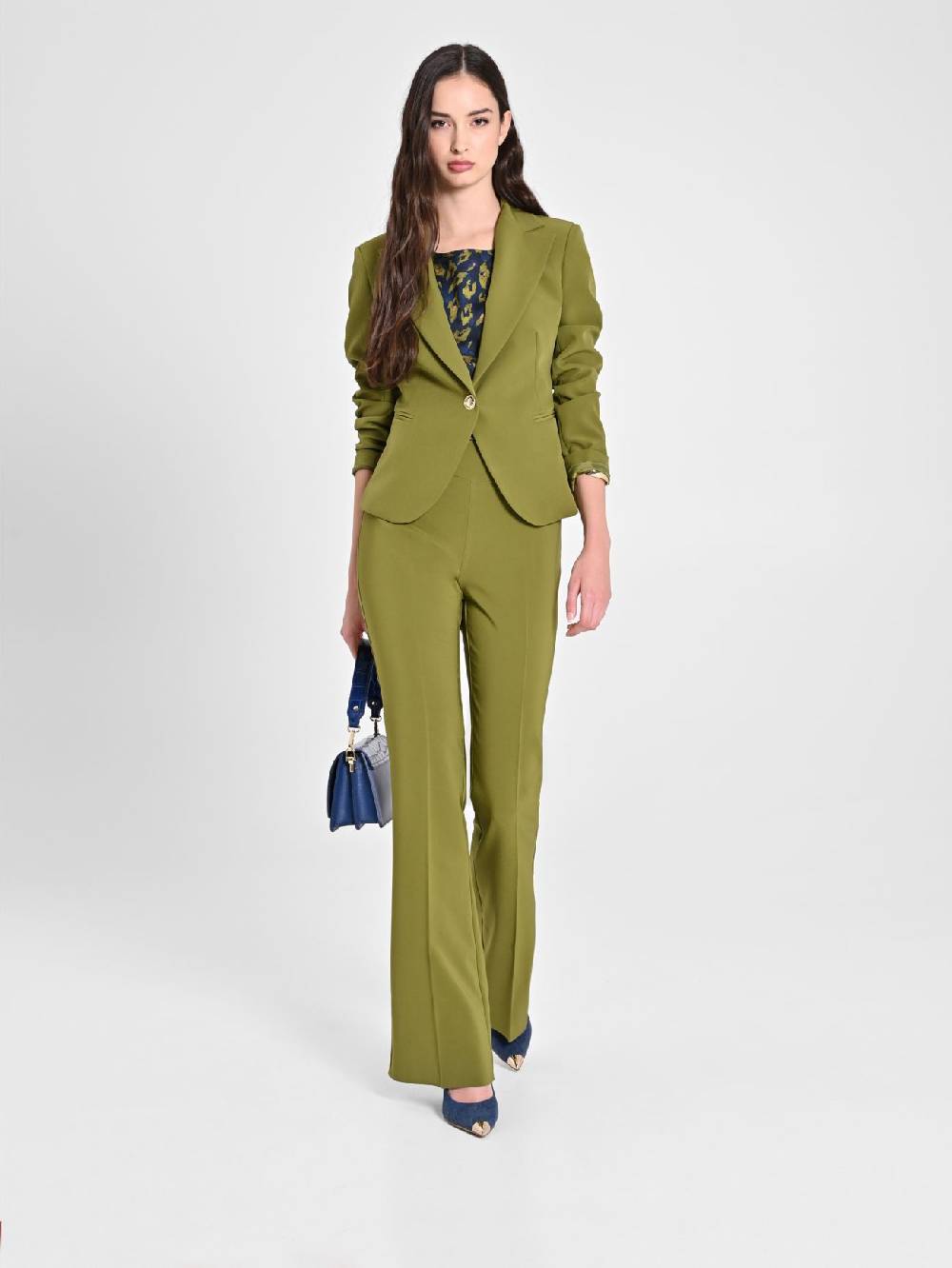 Rinascimento Pantaloni Flared in Tessuto Tecnico Verde Muschio