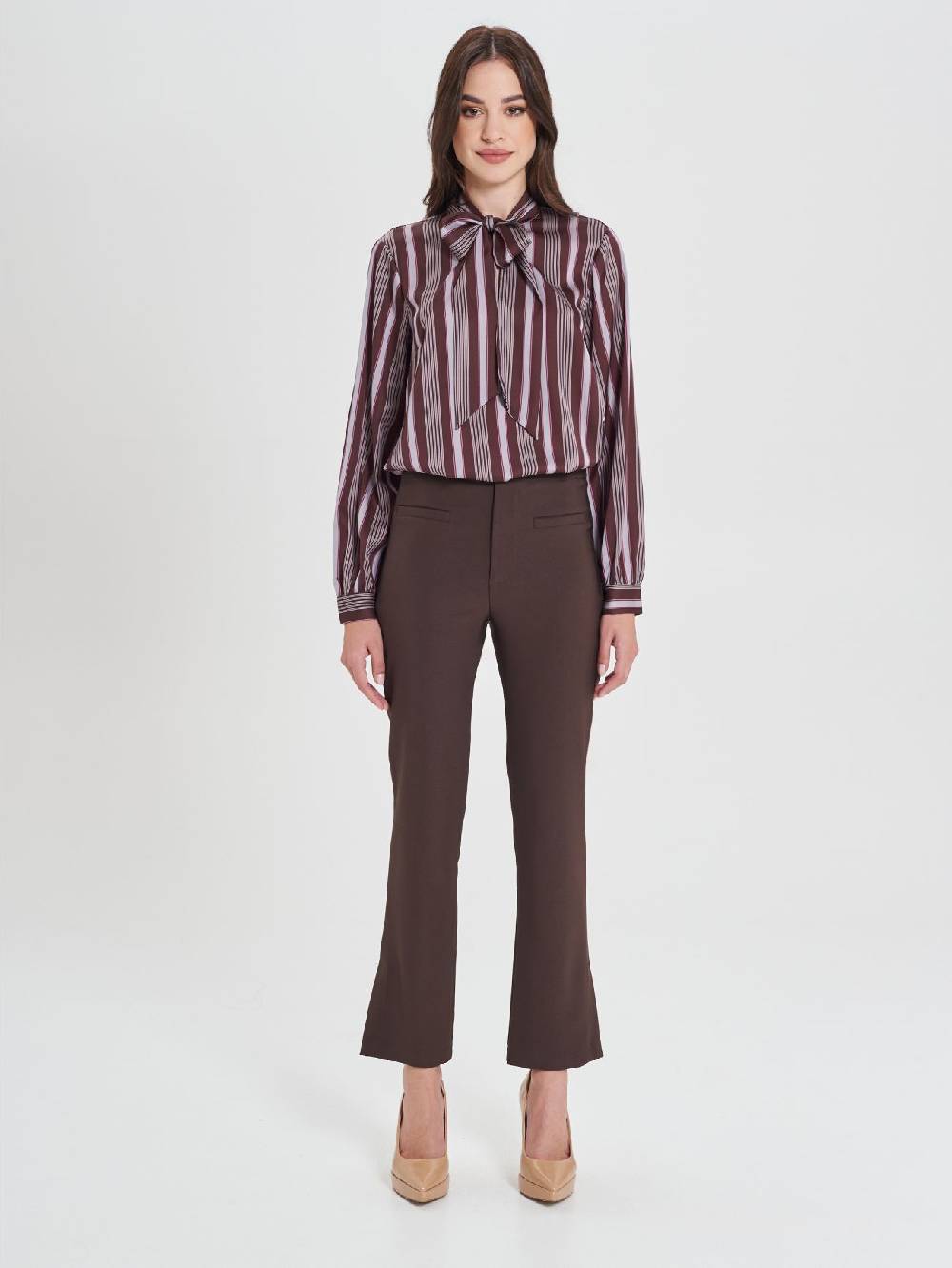 Rinascimento Pantaloni Marroni In Cadi Operato Donna