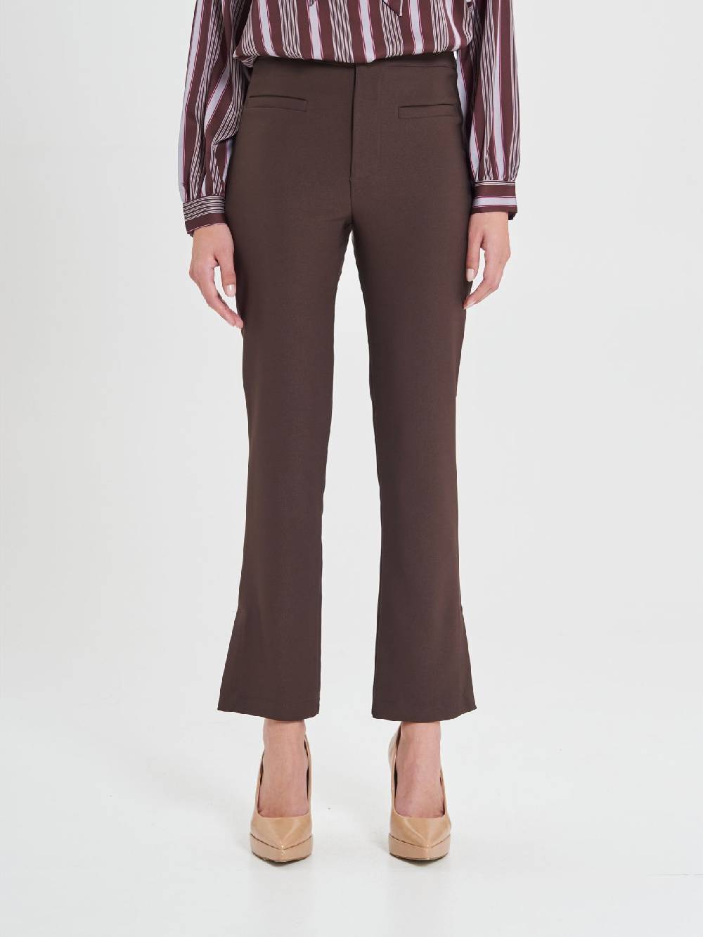 Rinascimento Pantaloni Marroni In Cadi Operato Donna