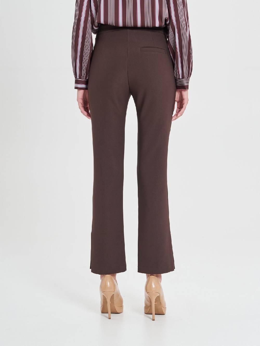 Rinascimento Pantaloni Marroni In Cadi Operato Donna