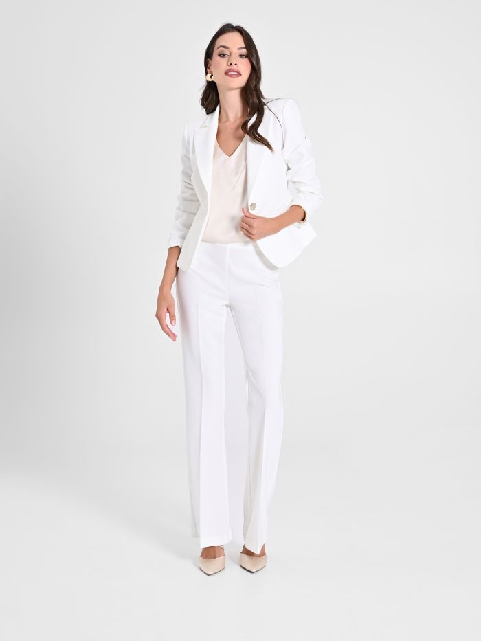 Rinascimento Pantaloni Mid Flared in Tessuto Tecnico Bianco