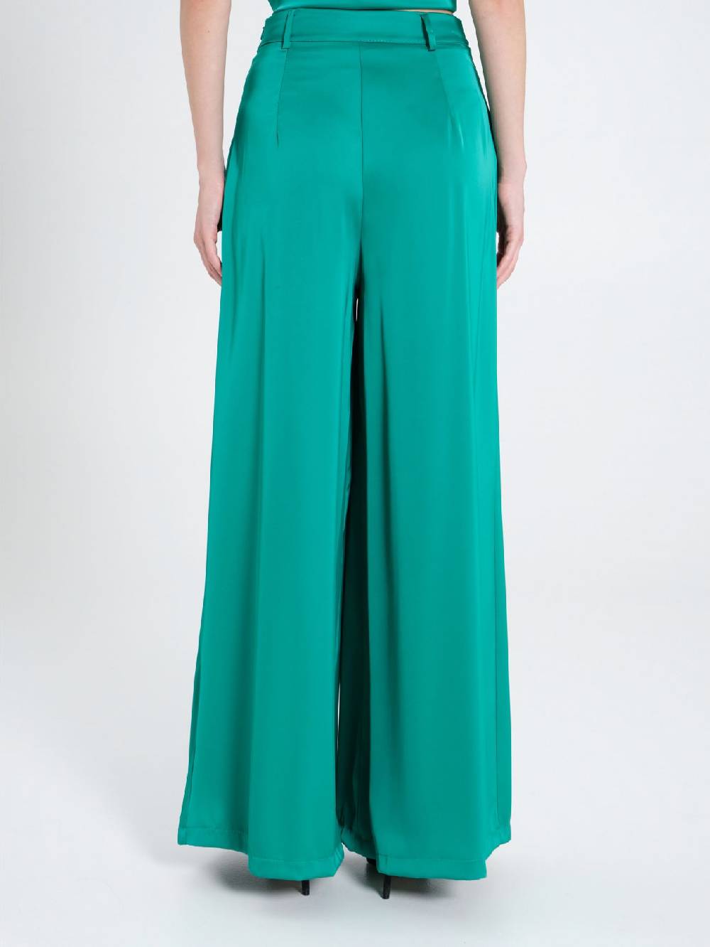 Rinascimento Pantaloni Palazzo In Satin Verde Giada