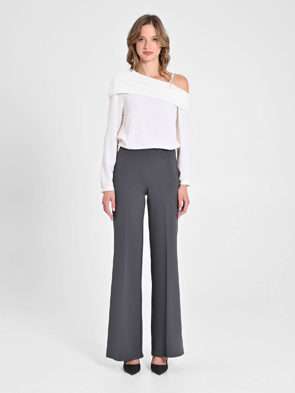 Rinascimento Pantaloni Palazzo In Scuba Mano Crepe Grigio