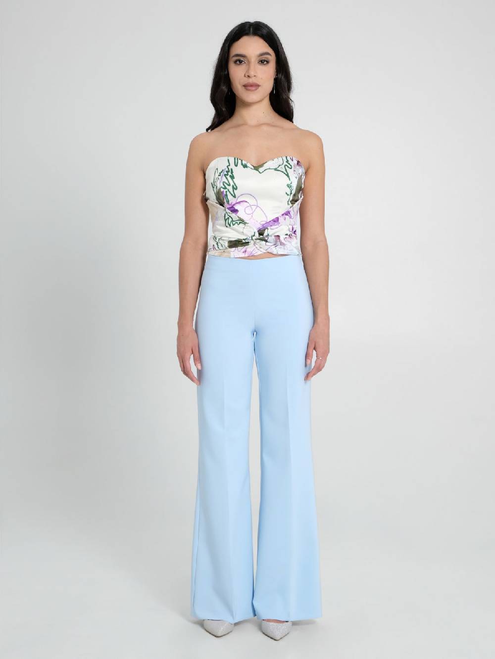 Rinascimento Pantaloni Palazzo In Tessuto Tecnico Azzurro Donna