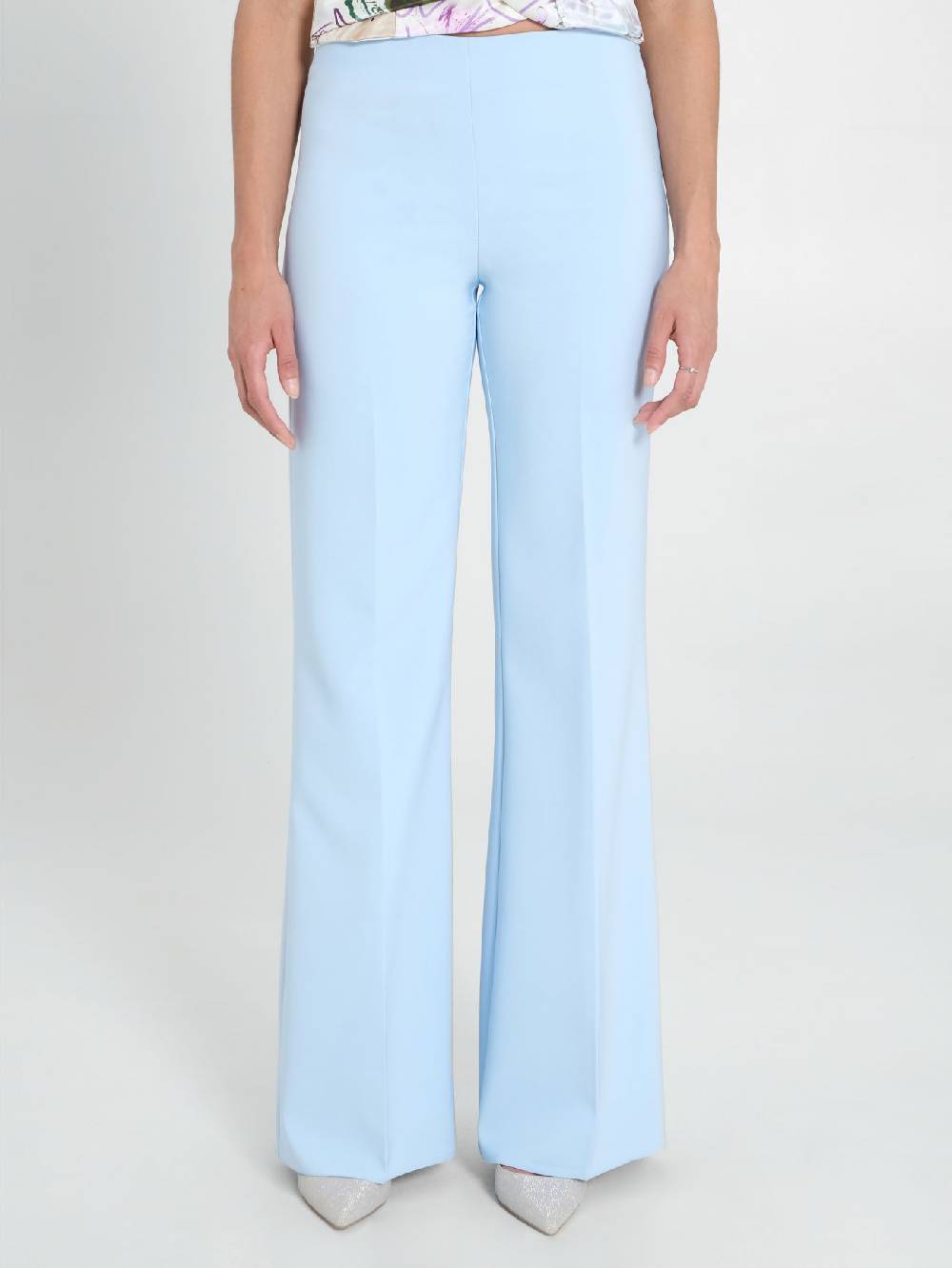 Rinascimento Pantaloni Palazzo In Tessuto Tecnico Azzurro Donna