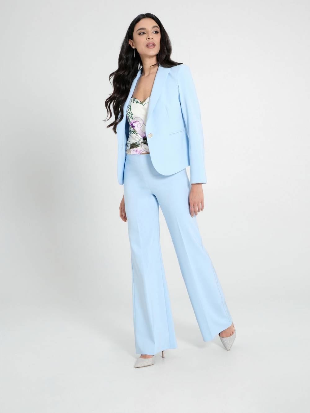 Rinascimento Pantaloni Palazzo in Tessuto Tecnico Azzurro Donna