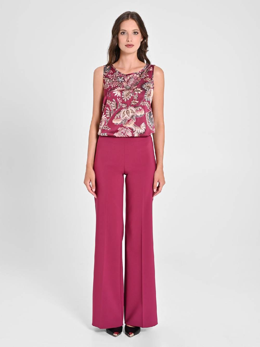 Rinascimento Pantaloni Palazzo In Tessuto Tecnico Bordeaux Donna