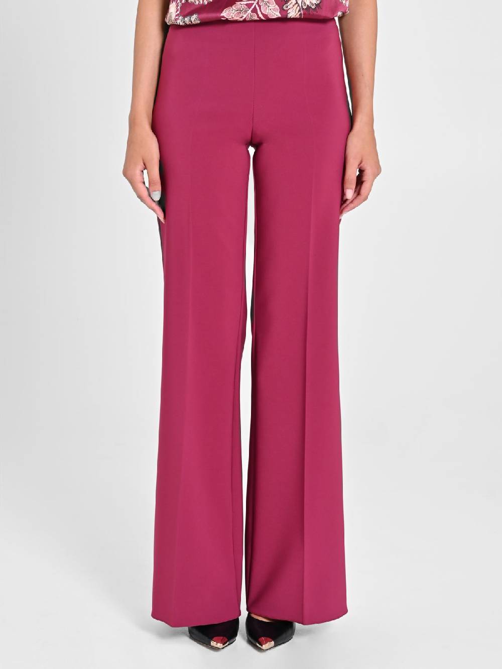 Rinascimento Pantaloni Palazzo In Tessuto Tecnico Bordeaux Donna