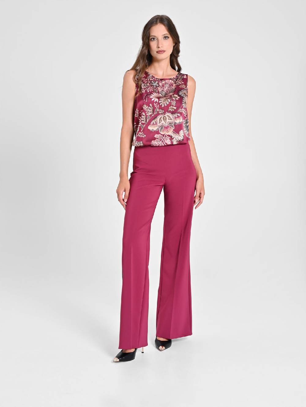 Rinascimento Pantaloni Palazzo in Tessuto Tecnico Bordeaux Donna