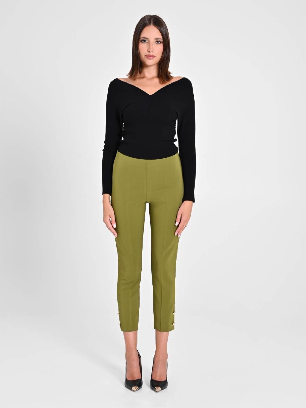 Rinascimento Pantaloni Slim In Tessuto Tecnico Verde Muschio