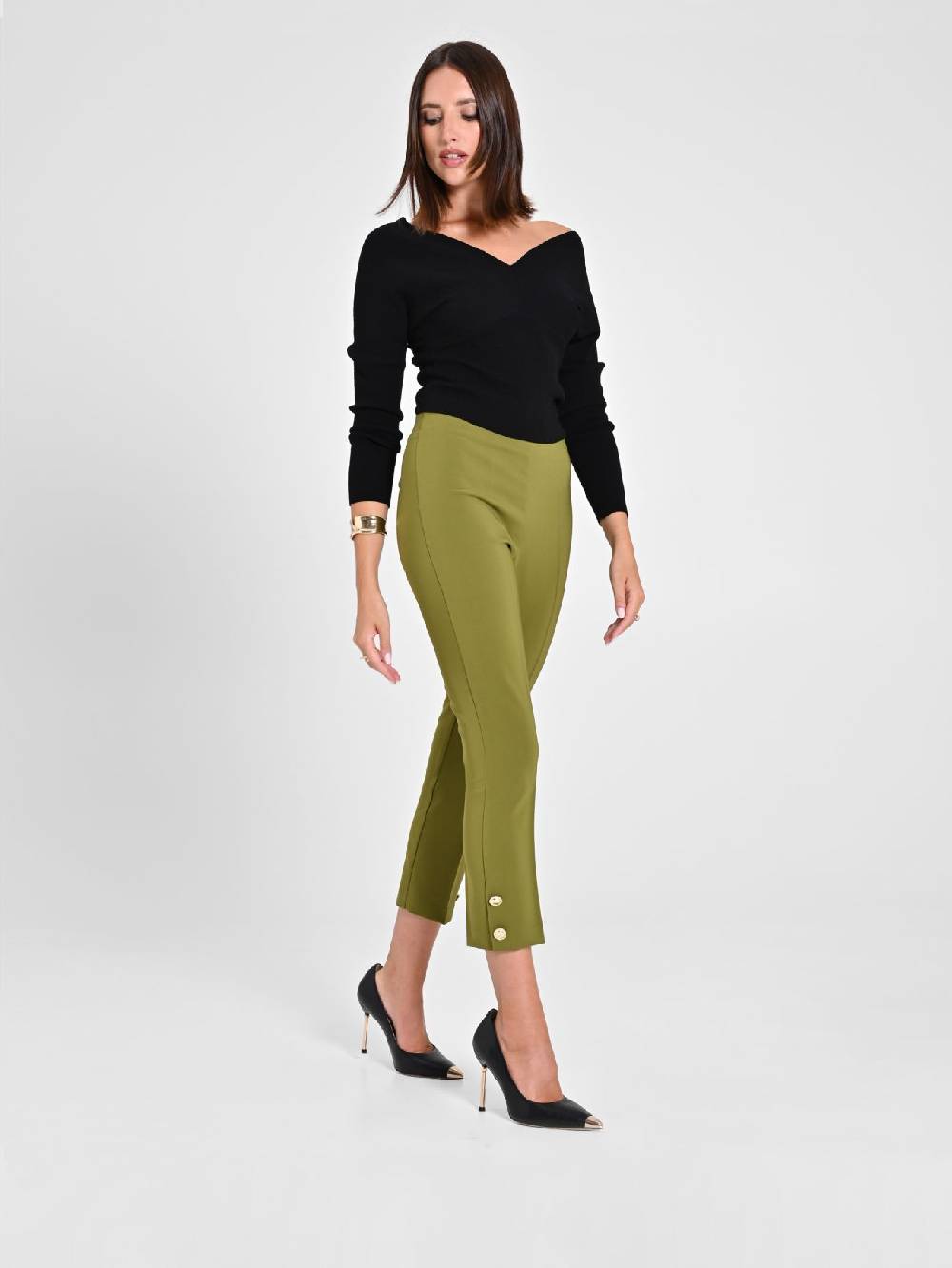Rinascimento Pantaloni Slim in Tessuto Tecnico Verde Muschio