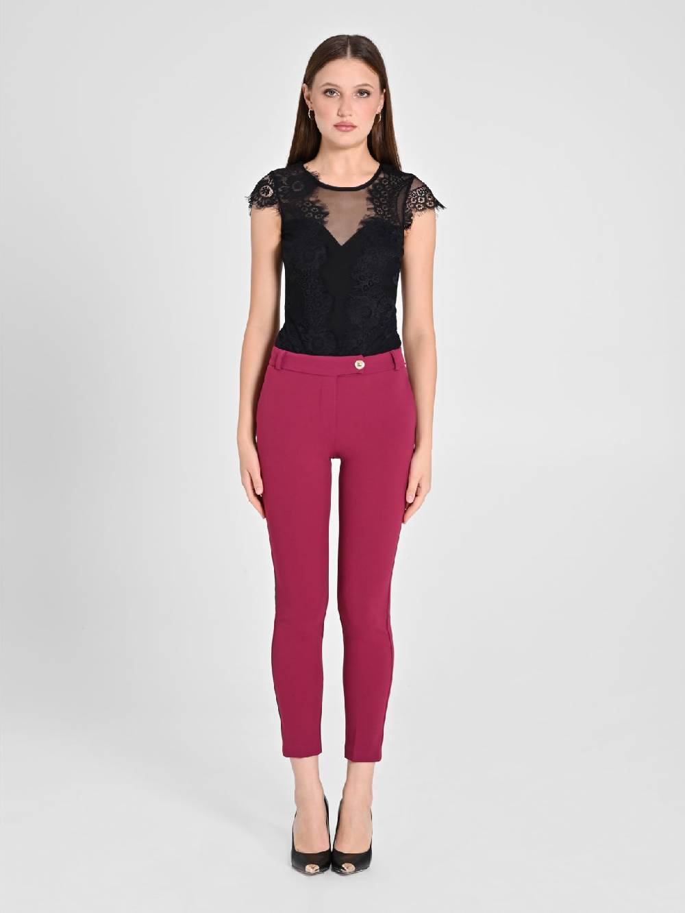 Rinascimento Pantaloni Straight In Scuba Mano Crepe Bordeaux