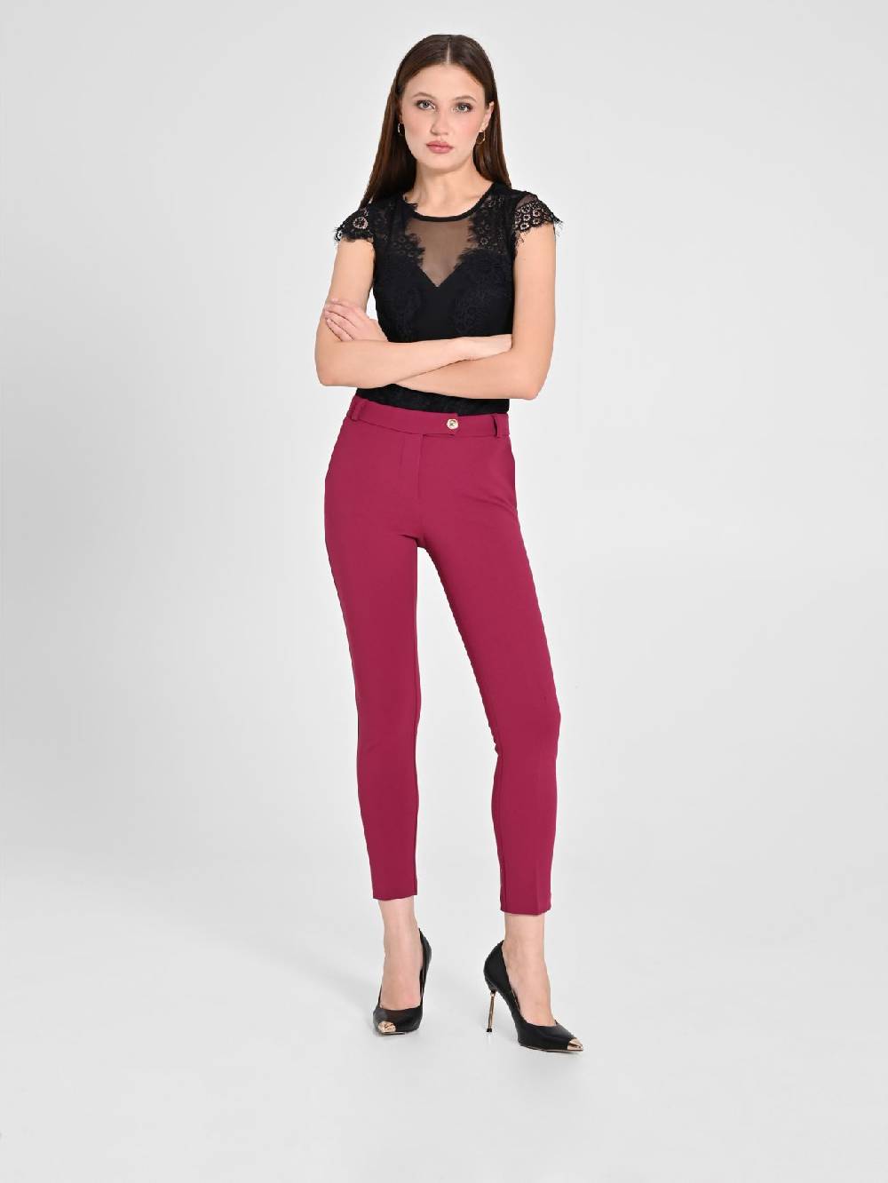 Rinascimento Pantaloni Straight in Scuba mano Crepe Bordeaux