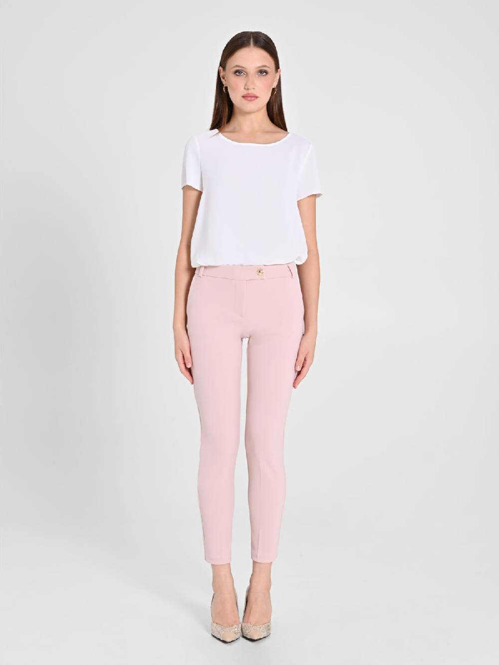 Rinascimento Pantaloni Straight In Scuba Mano Crepe Rosa