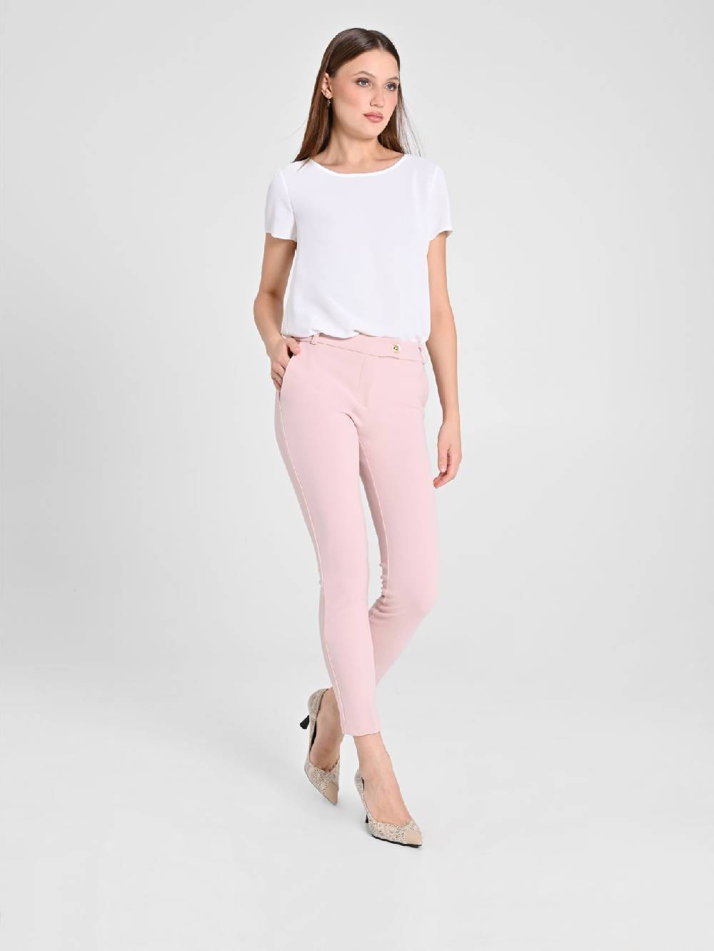 Rinascimento Pantaloni Straight in Scuba mano Crepe Rosa